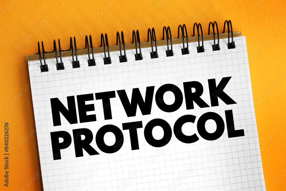 Poster Network Protocol - set of established rules that specify how to format, send and receive data, text concept on notepad