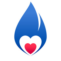 Fire blue flame, hot red heart symbol