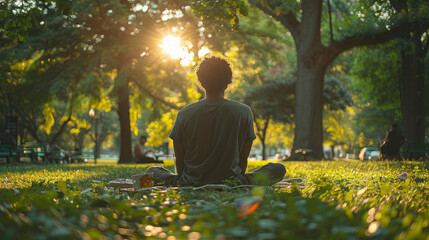 Man Enjoying His Lunch Break in a Scenic Park