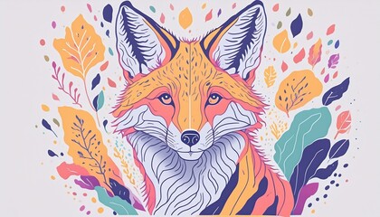 Fototapeta premium Fox animal portrait, artistic effect, colorful, closeup