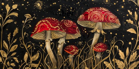 red mushrooms, ai generated,