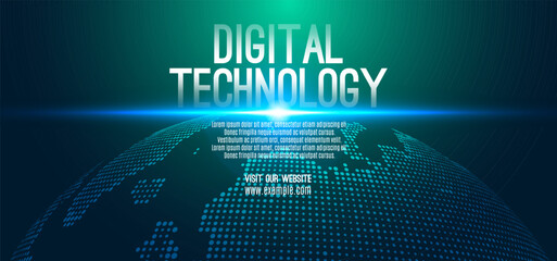 Fototapeta premium Digital technology speed connect blue green background, cyber nano information, abstract communication, innovation future tech data, internet network connection, Ai big data, line dot illustration 3d