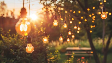 Obraz premium Twinkling lights among trees form magical forest tapestry