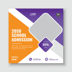 School admission social media instagram post design or square flyer template