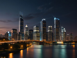 Fototapeta premium Skyscrapers lit up with lights