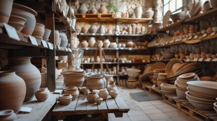 Artisan Pottery and Ceramics Handcrafted Elegance with Blank Business Cards for Personalization in a Creative Studio Setting