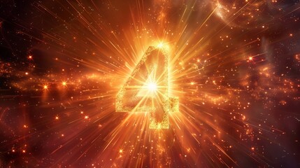 Naklejka premium Number 4 in numerology. Ethereal number four on rays of mystical light background