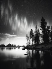 Fototapeta premium A black and white photograph of the night sky with stars and clouds