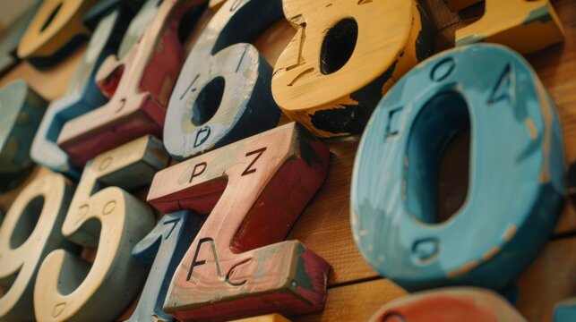 Antique Wooden Numerology Blocks Scattered