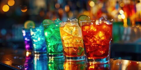 Colorful drinks served at a modern bar