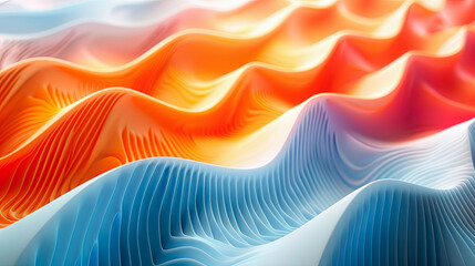 Fototapeta premium Abstract Blue and Orange Wavy Lines Background, Flowing Liquid Shapes, 3D Render, Digital Art, Modern Design Elements, Gradient Colors, Dynamic Composition Creative Concept, High-Resolution Image