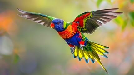 Colorful Rainbow Lorikeet Soaring in a Tropical Jungle