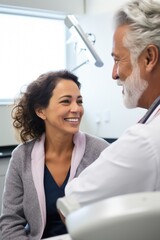A man and a woman sitting in a dentist's chair, preparing for an examination