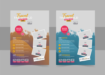 Creative travel or holiday flyer template design layout