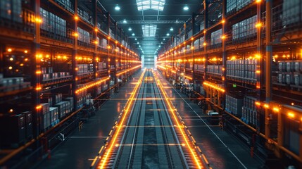 Fototapeta premium Automated supply chain management: Business professionals overseeing a fully automated supply chain system with robotic logistics 