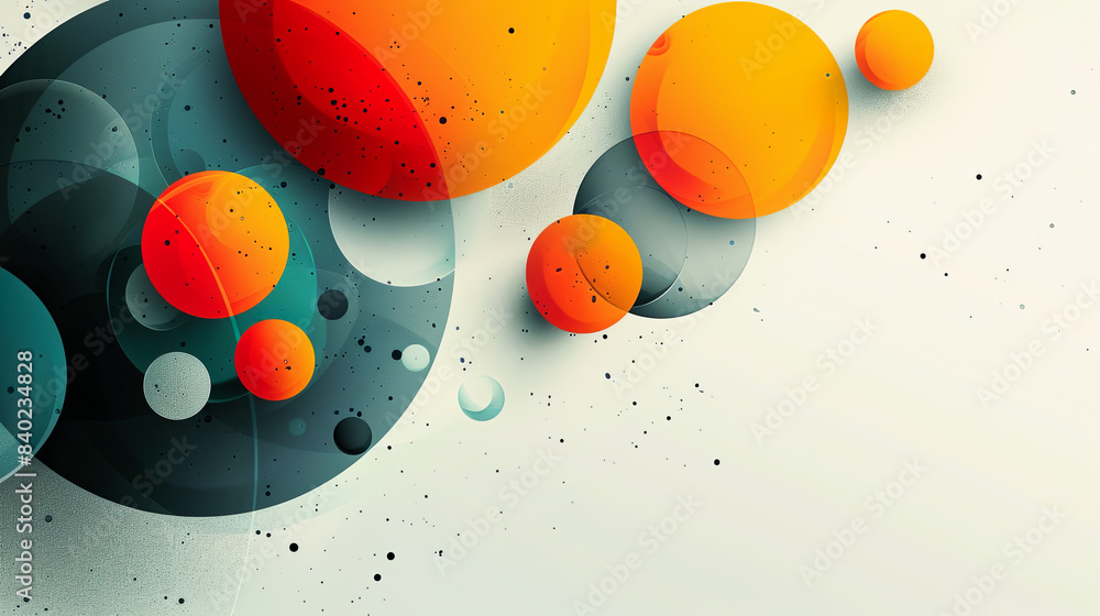 Poster abstract background with orange and teal overlapping circles and black dots minimalist design on off