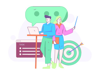 Marketing planning business characters flat vector concept operation hand drawn illustration
