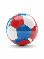 Fototapeta premium A red, white, and blue soccer ball sits on a white surface