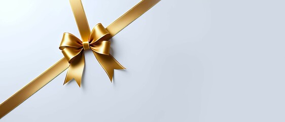 White empty background with a golden ribbon knot