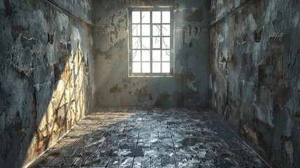 Dark prison corridor with glowing window