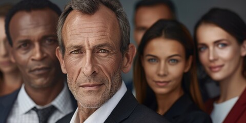 A businessman standing in front of a group of people, possibly at a meeting or conference