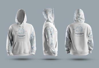 3 Oversize Hoodie Mockups, Front, Side and Back View