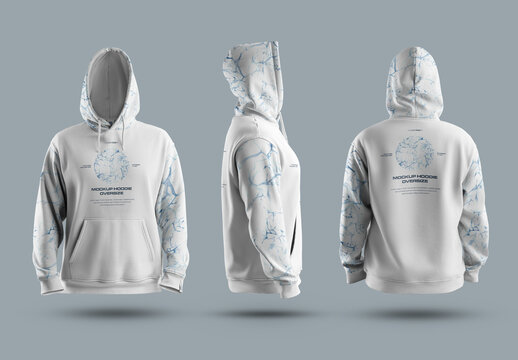 3 Oversize Hoodie Mockups, Front, Side and Back View