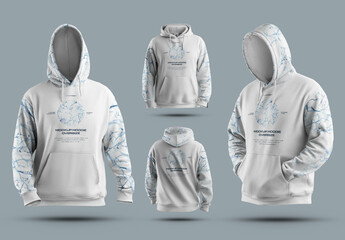 4 Mockups of Oversize Hoodies in 3D Style
