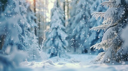 A serene snowy forest landscape with plenty of snow cover