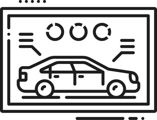 Car service, auto dealer, dealership line icon. Automobile search dealership, vehicle sale shop or car official salon outline vector pictogram. Auto repair center, diagnostics center line symbol