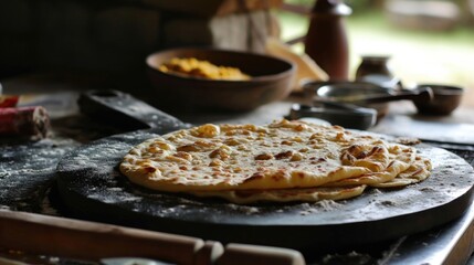 A delicious-looking pizza sitting on top of a pan on top of a stove, ready to be cooked