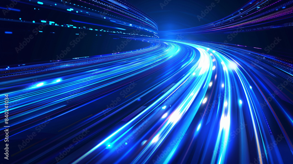 Poster Futuristic blue light streaks creating a high-speed data transfer illusion
