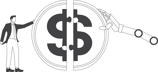 Businessman technology advance, Business innovation Science and artificial intelligence technology, futuristic, AI, Machine future cooperation, technology advance