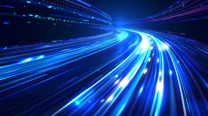 Futuristic blue light streaks creating a high-speed data transfer illusion