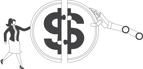 Businesswoman technology advance, Business innovation Science and artificial intelligence technology, futuristic, AI, Machine future cooperation, technology advance