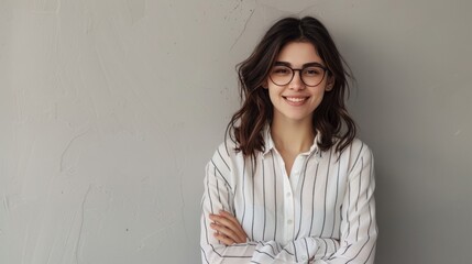 Obraz premium The smiling woman in glasses