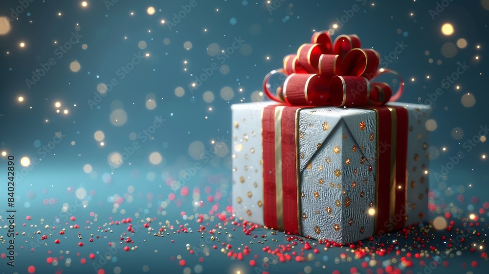 Poster Three-dimensional rendering of an open gift box with rays of light.