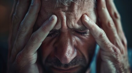 A person experiencing a headache, gesturing despair