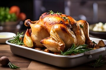 Naklejka premium Delicious roasted chicken in a bowl Generative ai