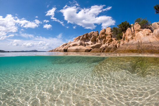Cala delle Vacche beach, with crystal clear water and rocks in the shape of animals, underwater, San Teodoro, Sardinia