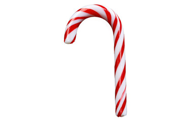 Classic red and white striped candy cane with a prominent curve, set against a dark black background for contrast