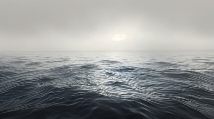 Obraz premium Misty Ocean Horizon with Gentle Waves Under Overcast Sky