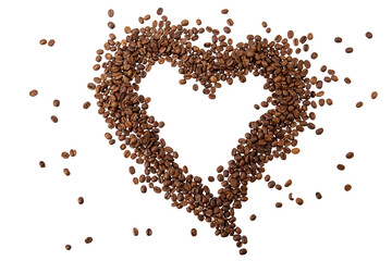 coffee beans in heart shape  isolated on white or transparent PNG