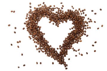 coffee beans in heart shape  isolated on white or transparent PNG