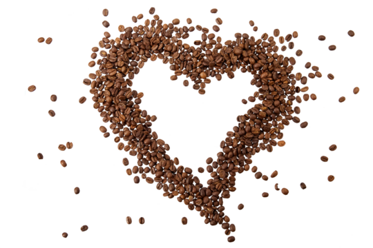 coffee beans in heart shape  isolated on white or transparent PNG
