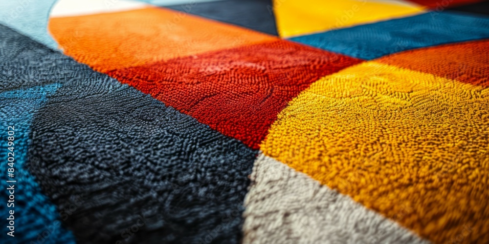 Poster a close-up image of a textured fabric with a geometric pattern of bright colors