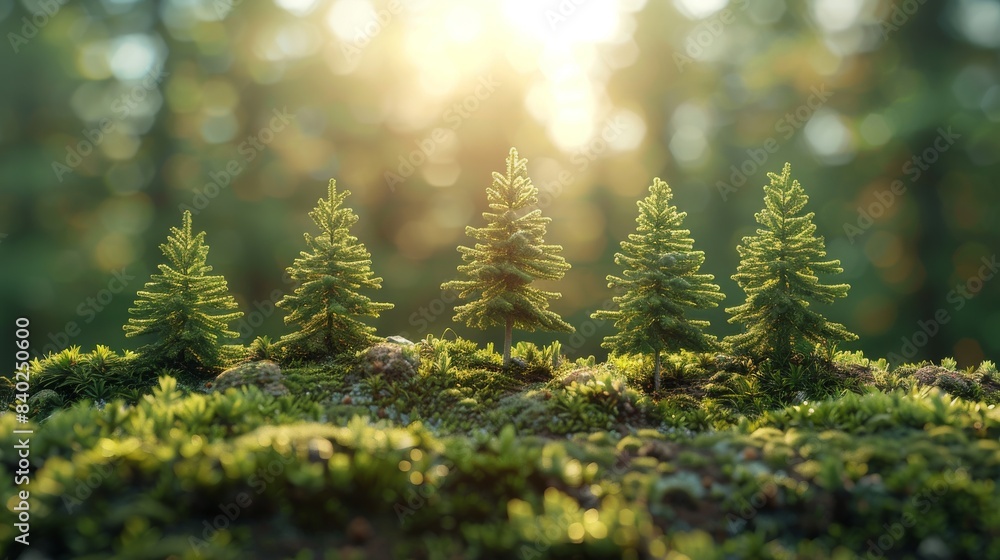 Poster an image of a pine forest with a green background. an image of a pine forest with a green background