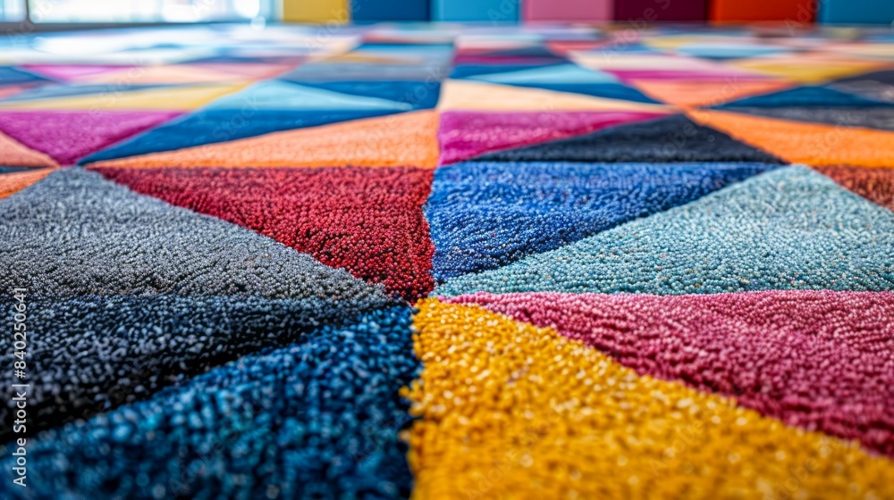 Poster close-up of a colorful carpet with a triangular pattern