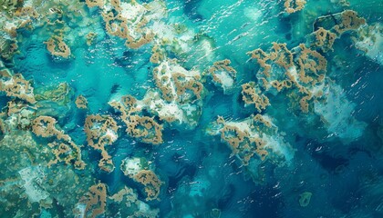 Naklejka premium Aerial Mastery: Pristine Blue Waters Over a Patchwork Coral Reef