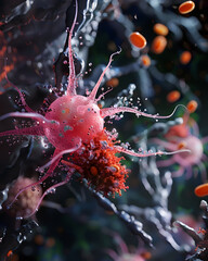 Show the intricate structure of a dendritic cell, presenting antigens to the immune system
